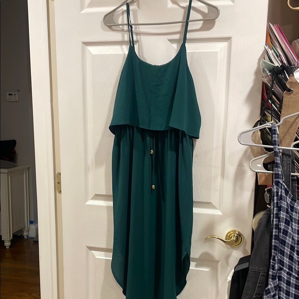 Teal Maxi Dress with Spaghetti Straps and Overlay Bodice